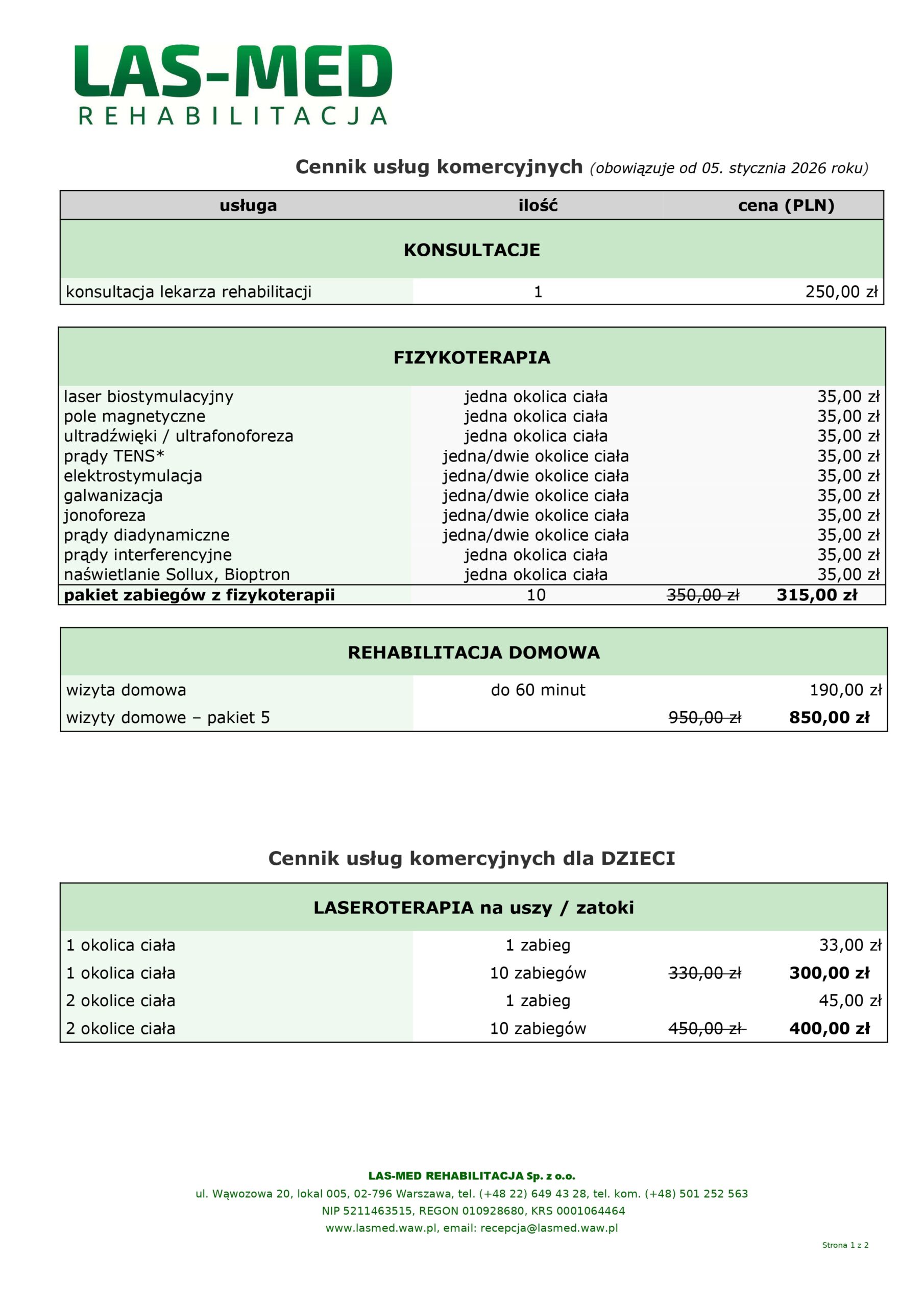 Cennik_LAS-MED_REHABILITACJA_01.2026_page-0001